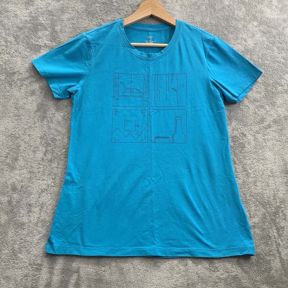 Arcteryx Quadrants Shirt Women's Small Blue Short Sleeve Casual Graphic Print